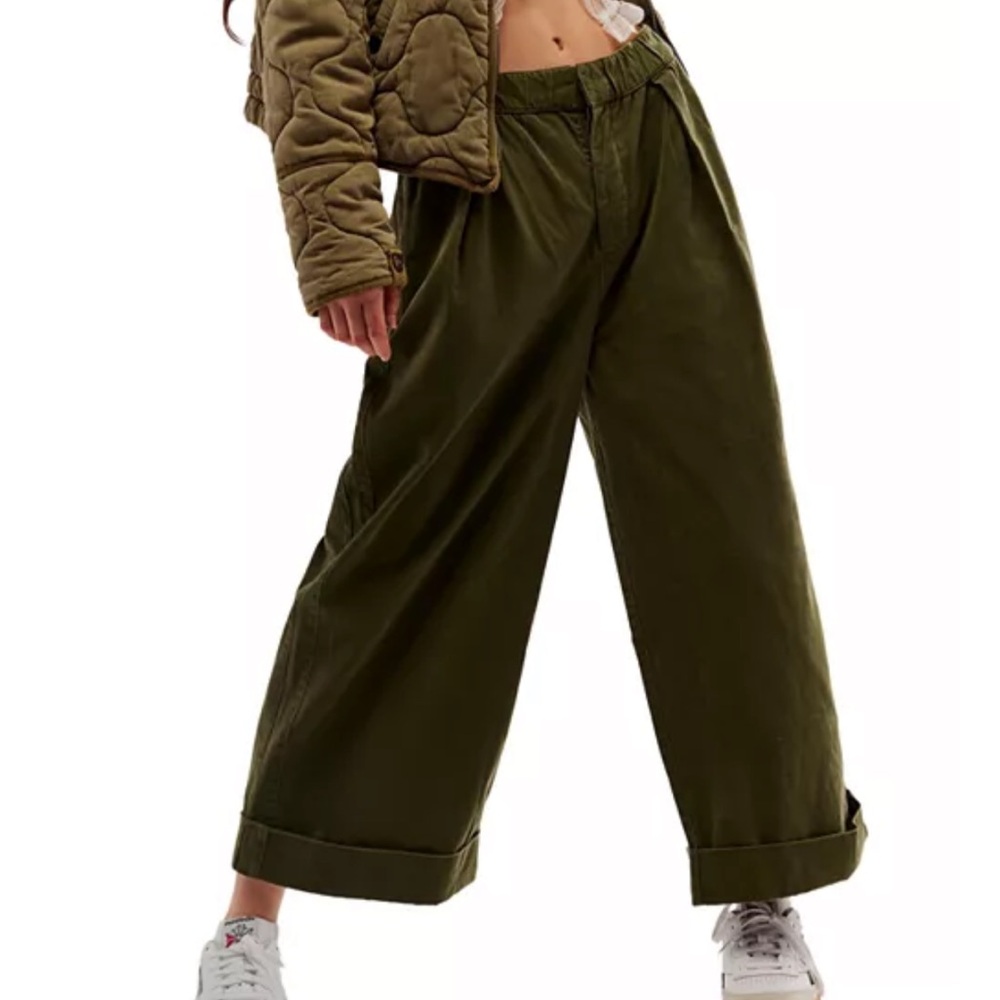 Free People After Love Cuff Pant Trousers NEW XS wide leg run big green baggy